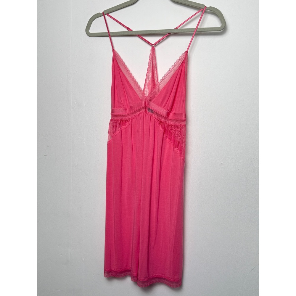 Victorias Secret Pink Lace Trim Slip Chemise Nightgown L‎ G
